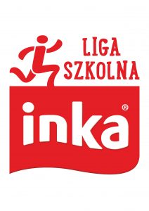 Na zdjęciu biało czerwone logo Inki promujące szkolne rozgrywki sportowe, nazwane Ligą Szkolną. Górna część loga to biegnąca czerwona, graficzna postać. Obok postaci czerwony napis Liga Szkolna. W dolnej cześci czerwony prostokąt z pofalowaną dolną i prawą ścianą, w środku, którego jest biały napis Inka.