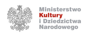 Po lewej rysunek orła - godło. Po prawej szary napis z czerwonym akcentem: Ministerstwo Kultury i Dziedzictwa Narodowego