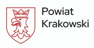 Logo Powiatu Krakowskiego. po lewej głowa orła w koronie po prawej napis: powiat krakowski.
